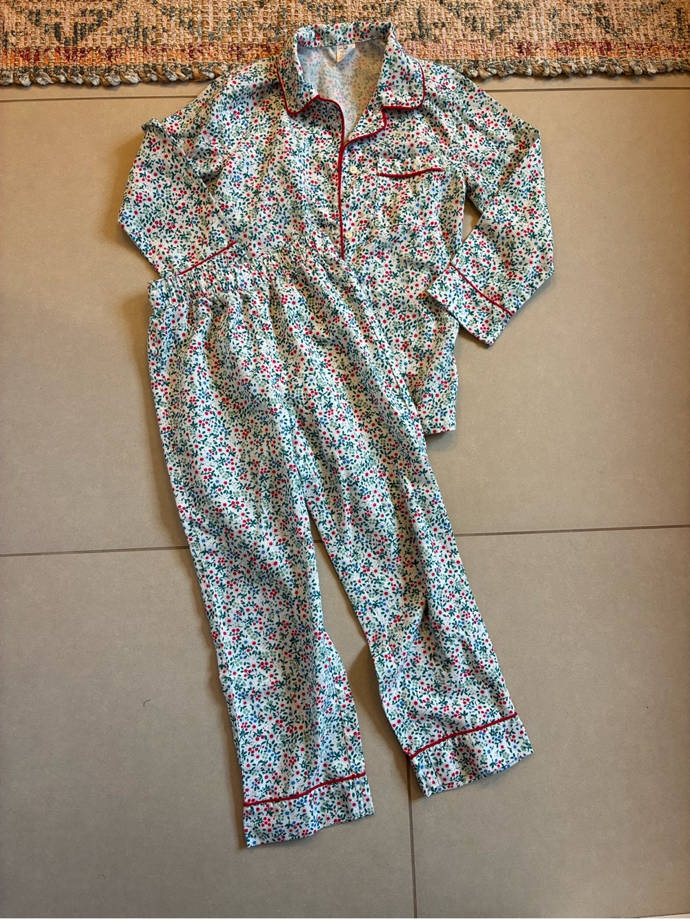 Crewcuts floral Cotton Pajama Set with Red Trim
